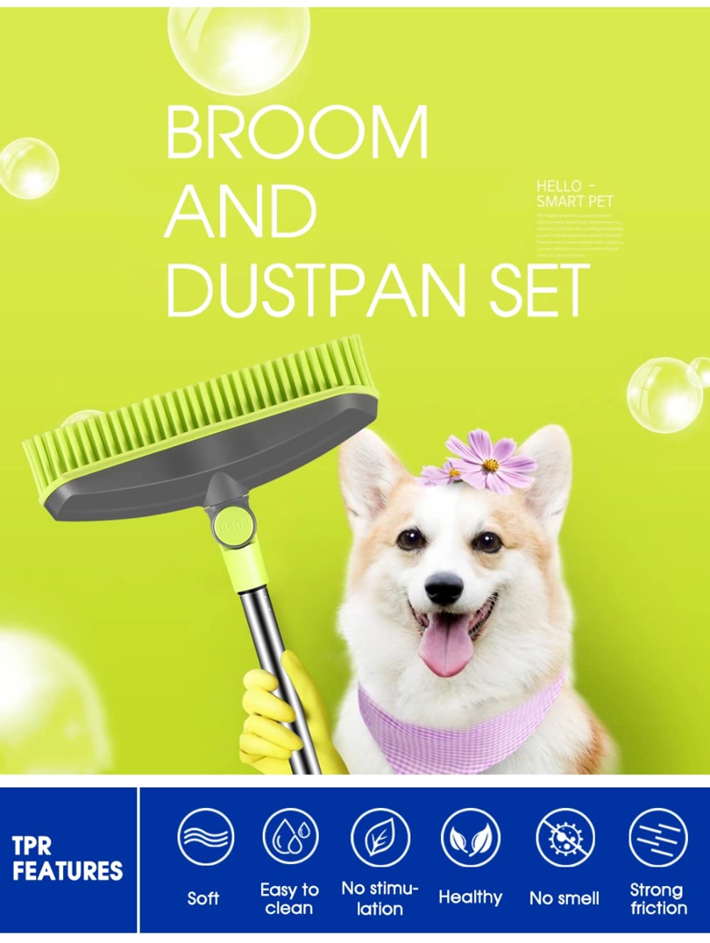 Adjustable Rubber Push Broom and Dustpan Set
