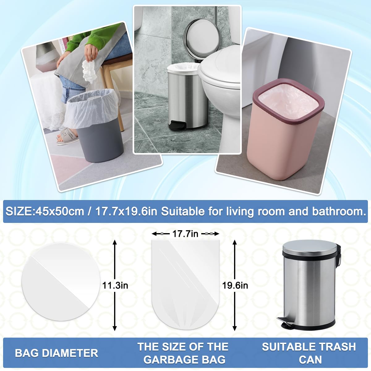 3 Gallon Small White Trash Bags for Bathroom (120 Count)