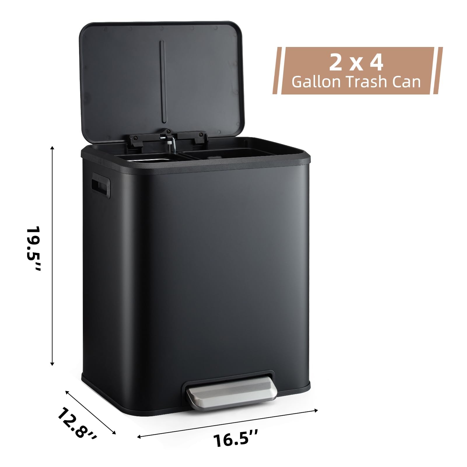 Dual Trash Can Stainless Steel Kitchen Recycling Bin Foot Pedal