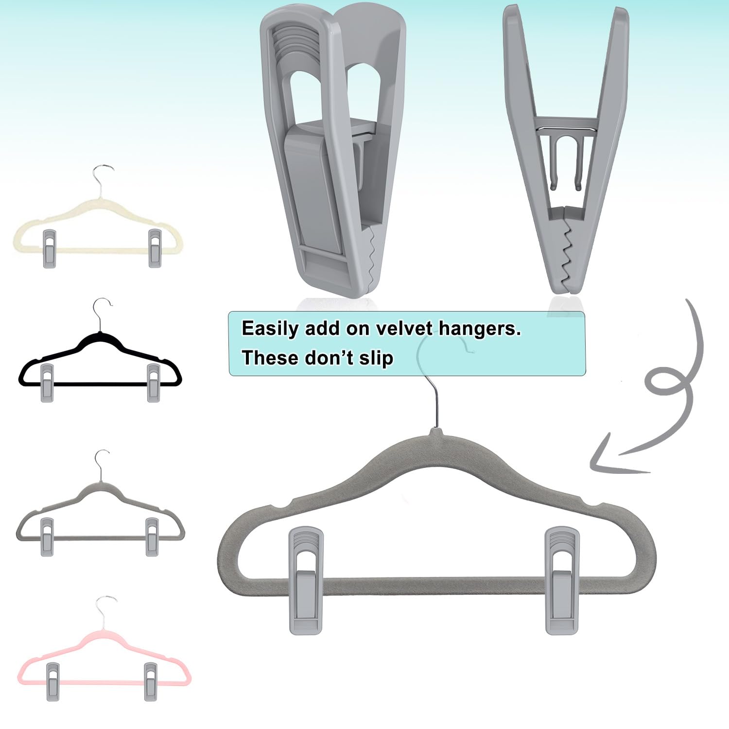 Hanger Clips Perfect for Velvet Hangers (20 Count)