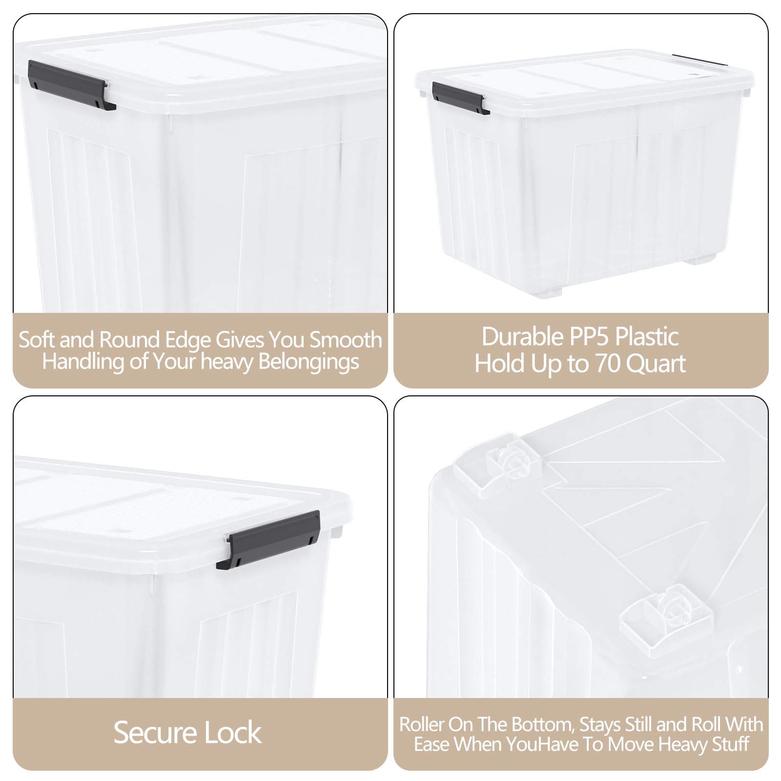 4 Pack 70 Qt Wheeled Storage Bins with Lids (4 Count)
