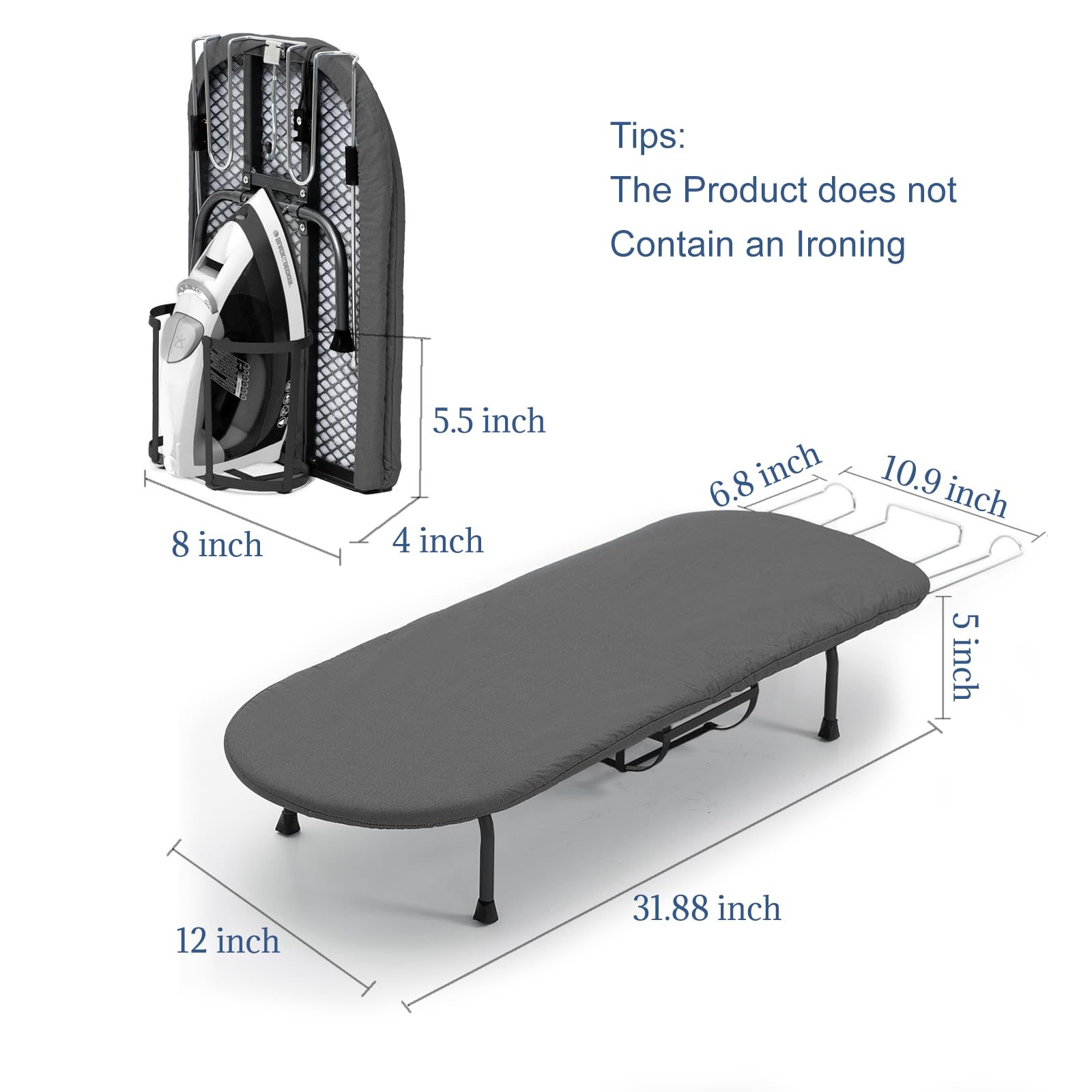 Black Foldable Tabletop Ironing Board with Iron Holder
