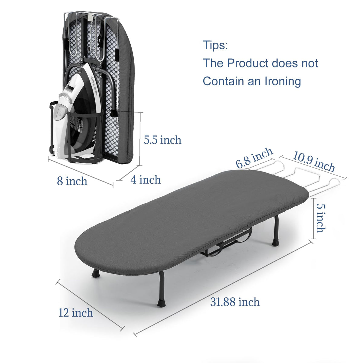 Black Foldable Tabletop Ironing Board with Iron Holder