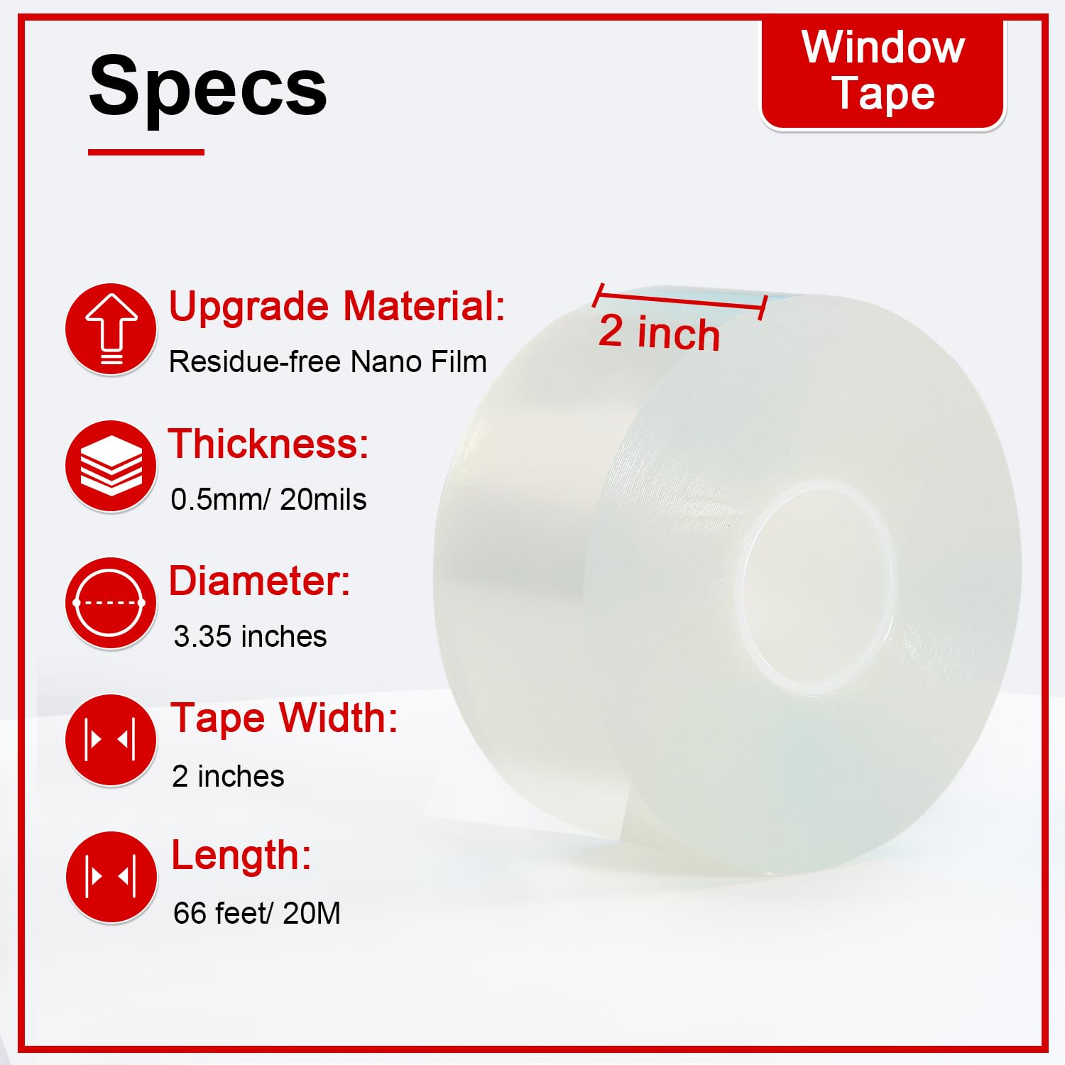 Transparent Window Weather Sealing Tape 2 Inch x 66 FT Weather Stripping Residue (66 Foot)