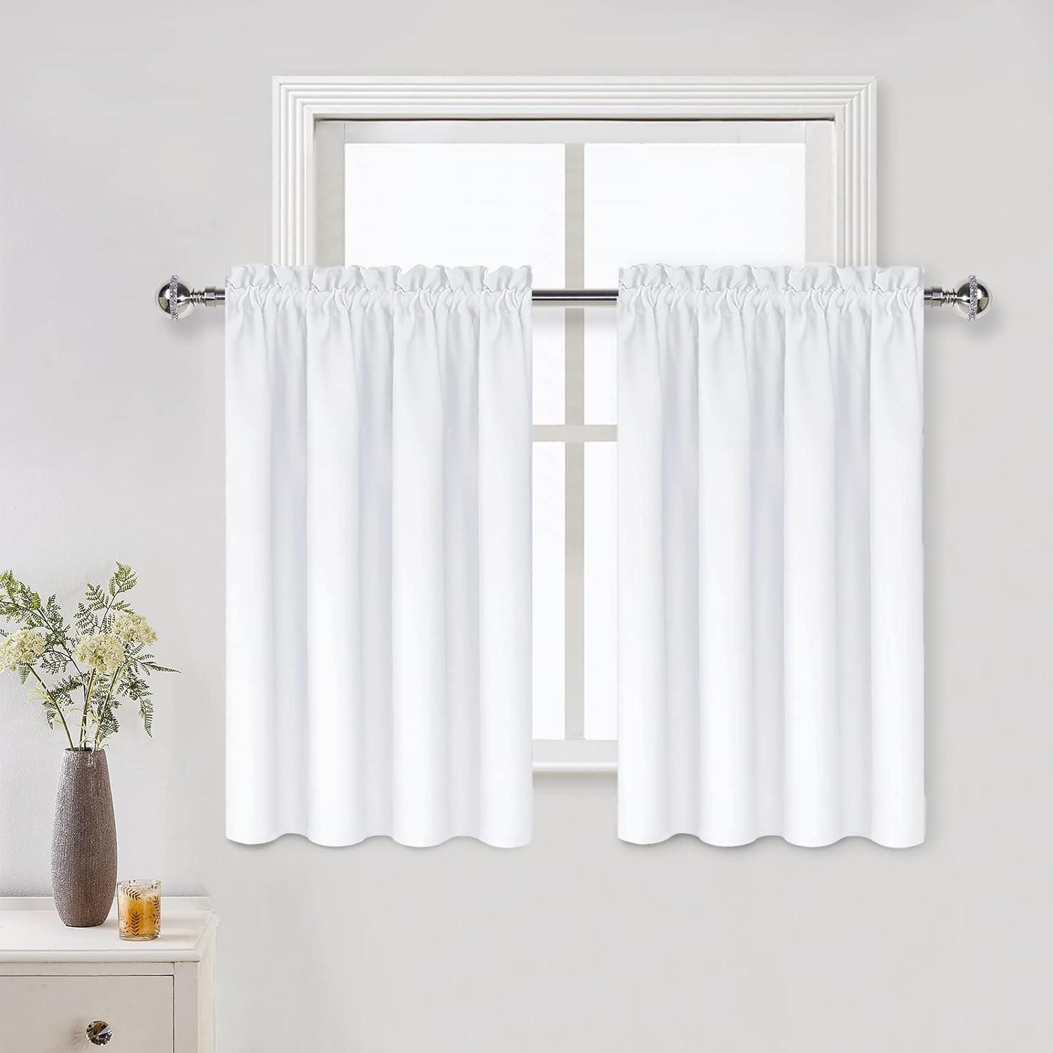 White Short Curtains 36 inches Long for Kitchen RV Bunk 2 Panels (2 Count)