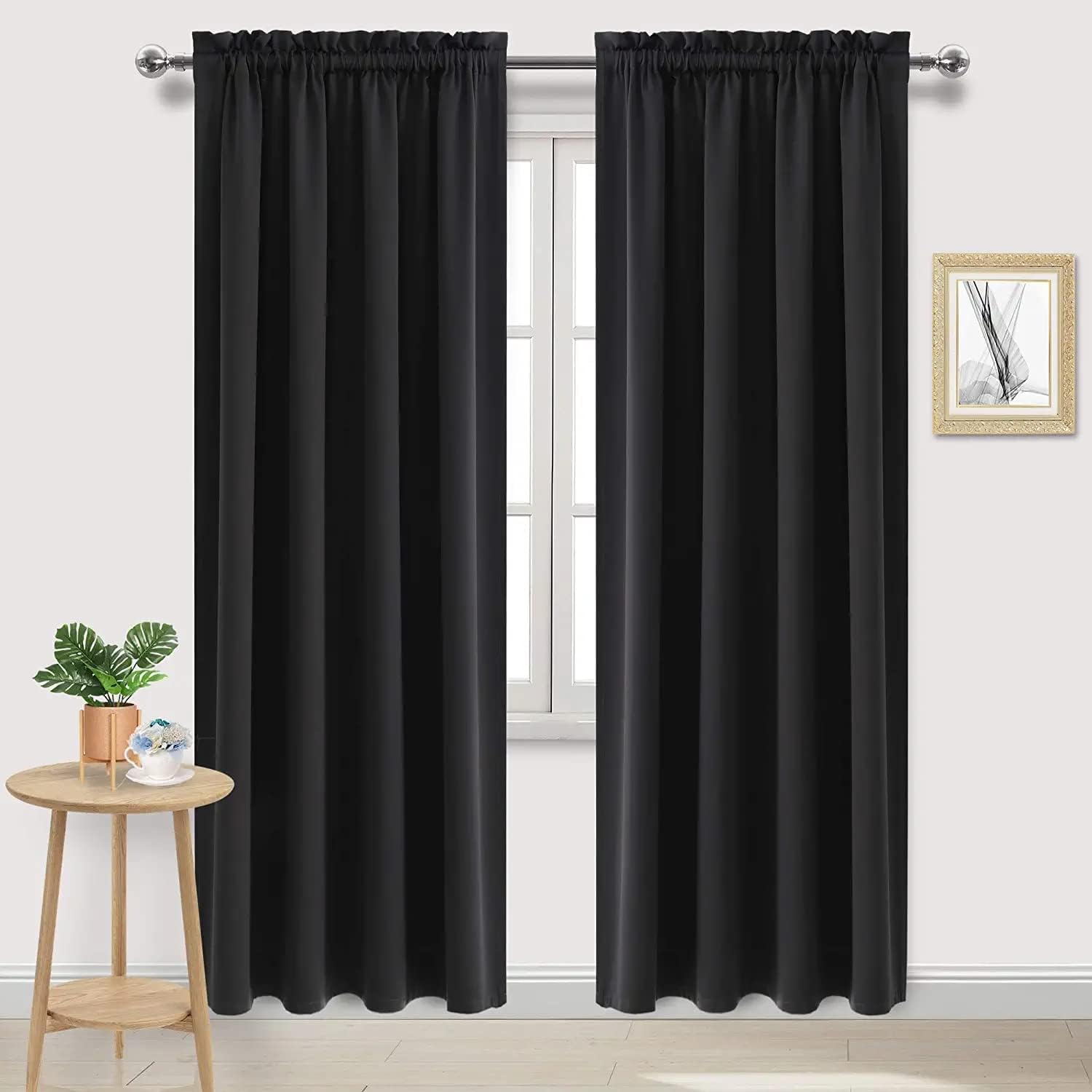 Wide Blackout Curtains for Bedroom Living Room 70 x 84 Inch Long Black (2 Count)