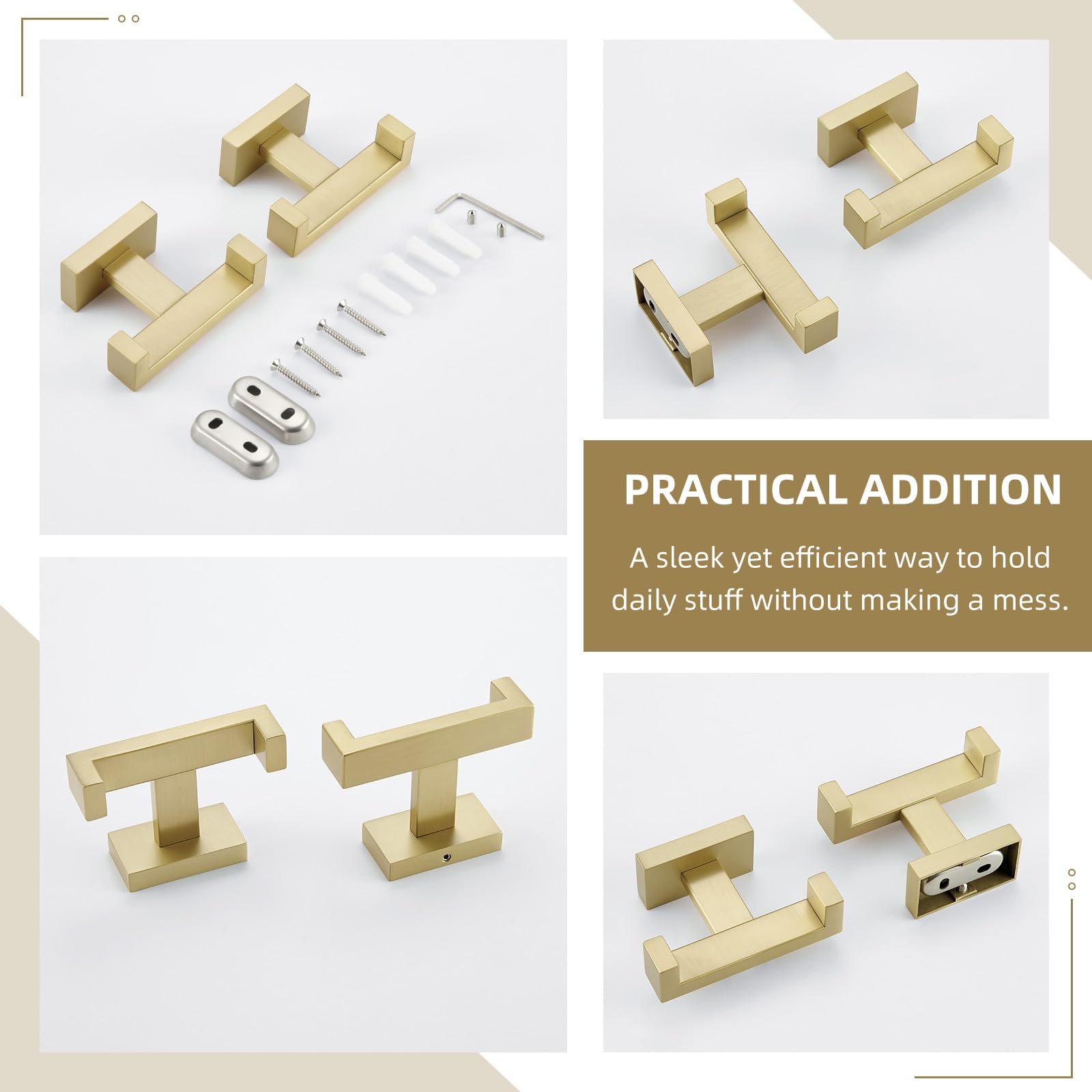Double Towel Hook Brushed Gold (2 Count)
