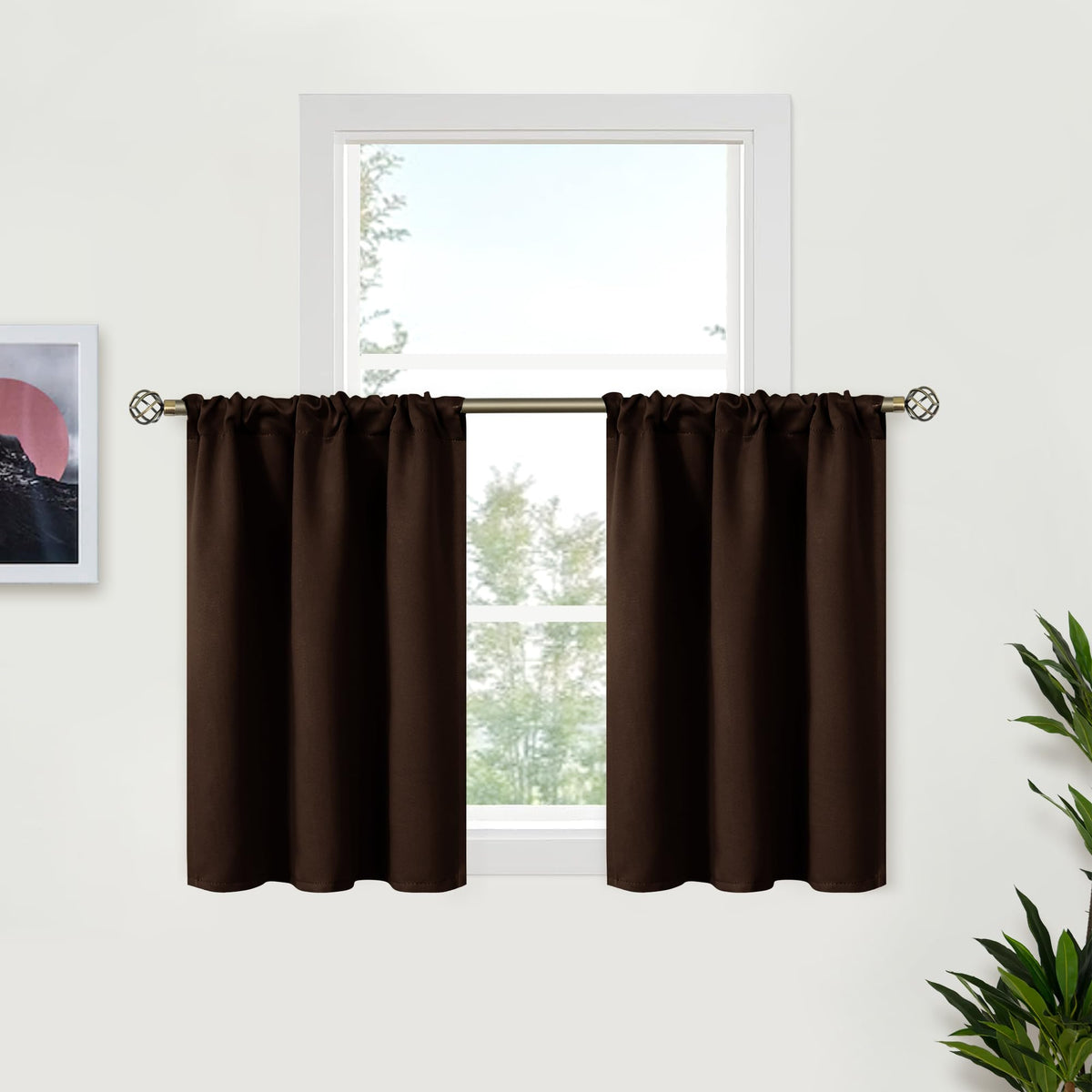 Brown Kitchen Curtains 36 INES Long for Window Over Sink (2 Count)