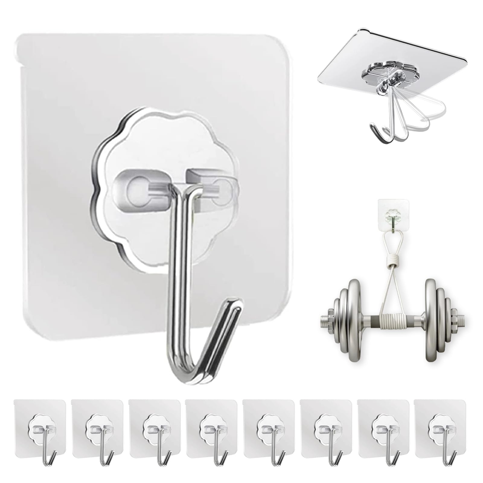 Adhesive Wall Hooks Clear 50lb