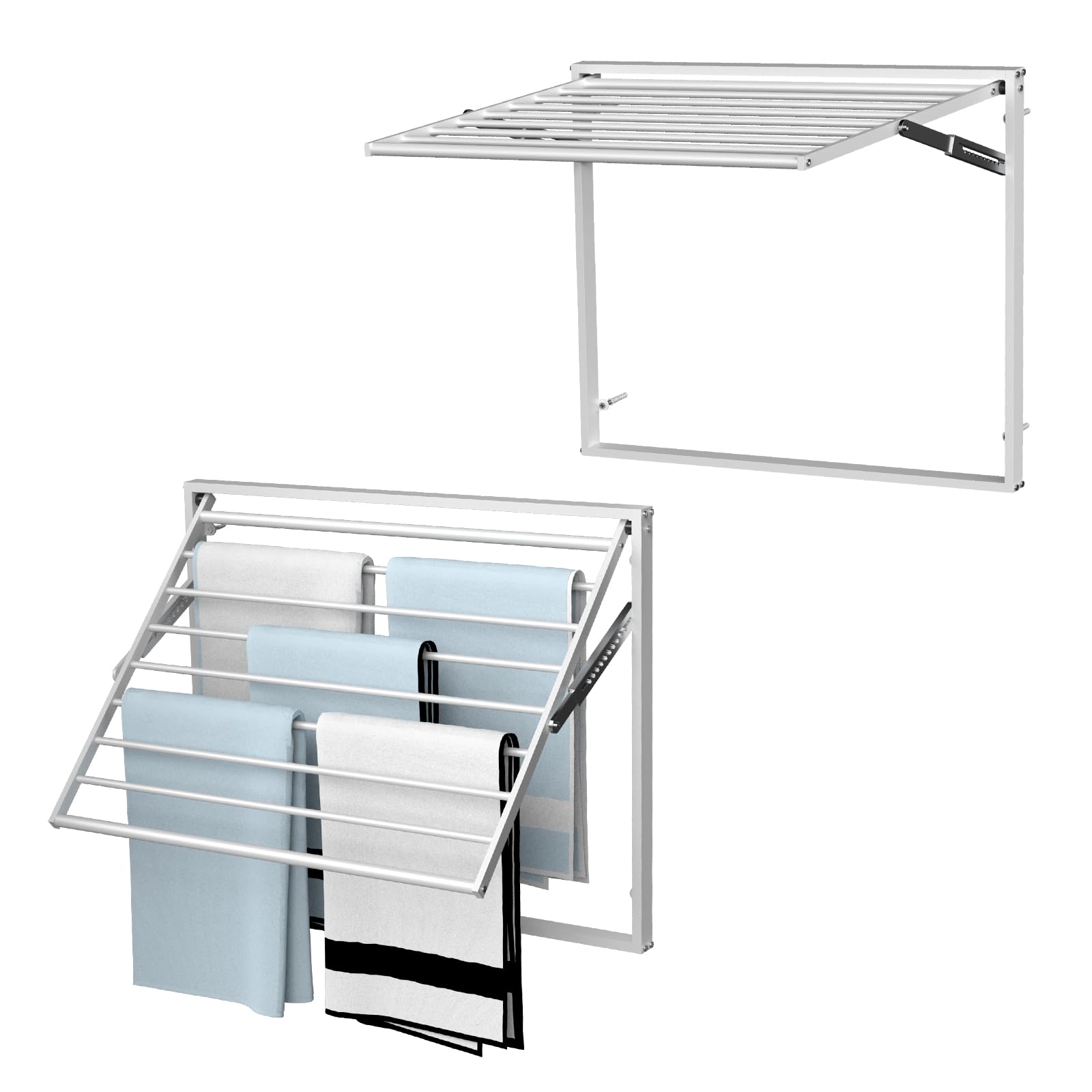 2 Pcs Wall Mount Clothes Drying Rack 26 X 31.5 Laundry Room Organizer Laundry Drying Rack Foldable Stainless Steel Drying Rack Clothing Space Saver Laundry Rack for Hanging Clothes Sock Towel (2 Count)