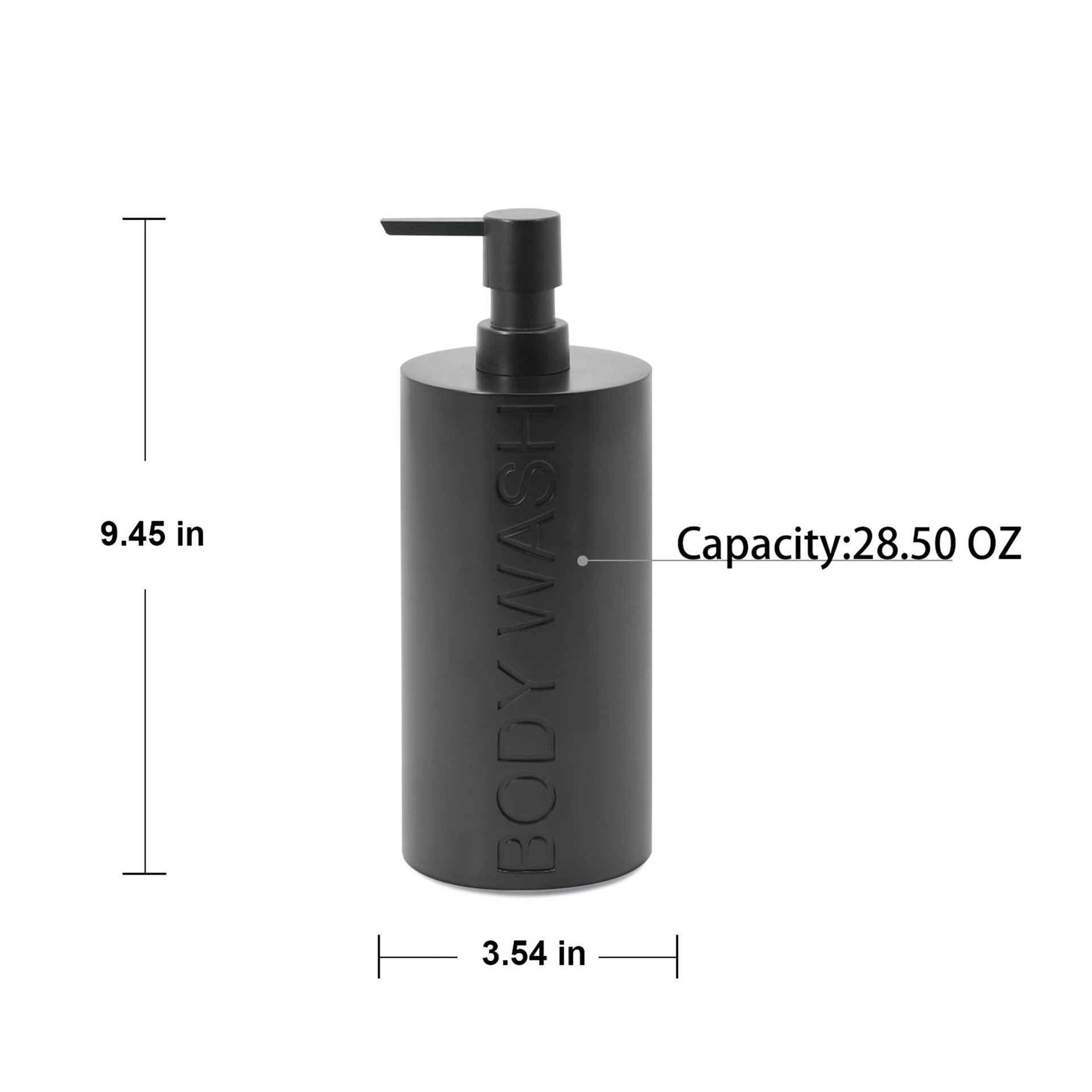 Matte Black Body Wash Dispenser Luxurious Refillable Pump Bottle with Embossed Text