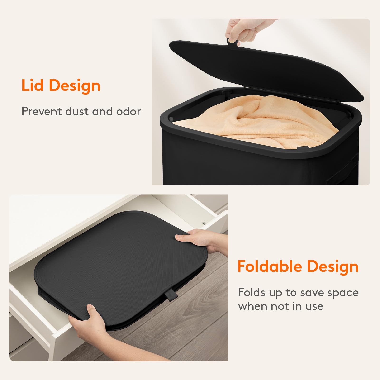 Slim Laundry Basket with Lid and Removable Bag