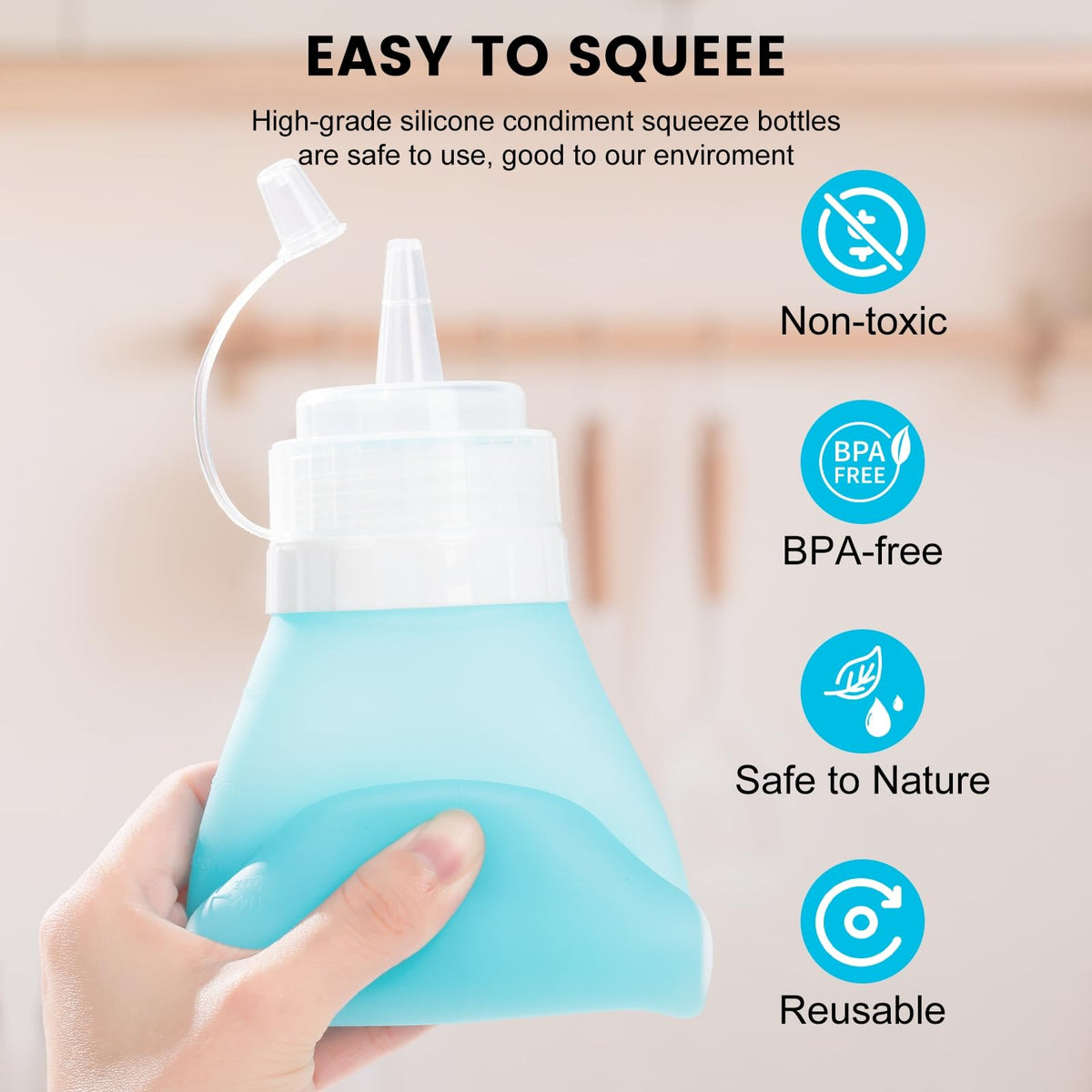 16 oz Silicone Squeeze Bottles for Sauces & Oil (4 Count)