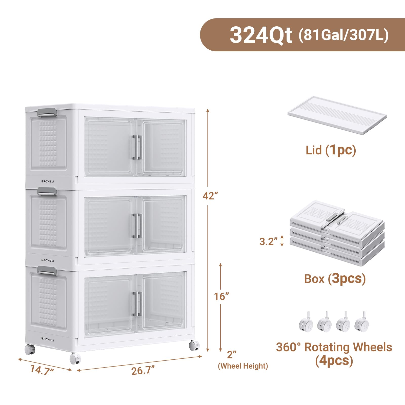 324 Qt Stackable Storage Bins Foldable Cabinet (3 Count)