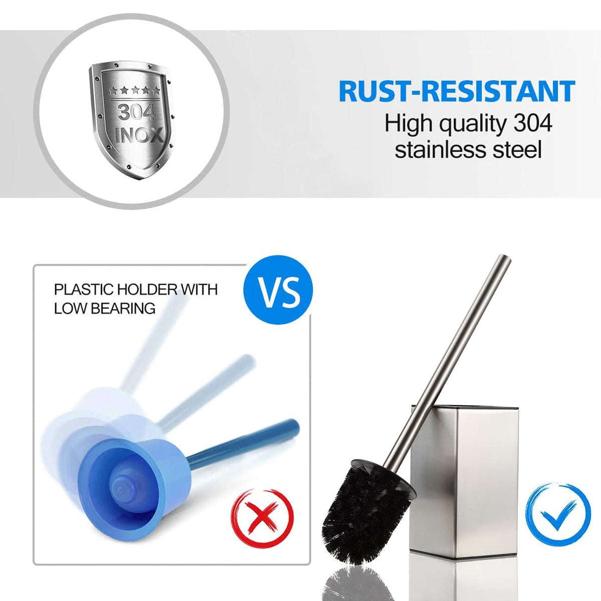 Toilet Brush Holder Stainless Steel 304 Standing Brushed Nickel Square Toilet Bowl Brush for Bathroom Storage and Organization