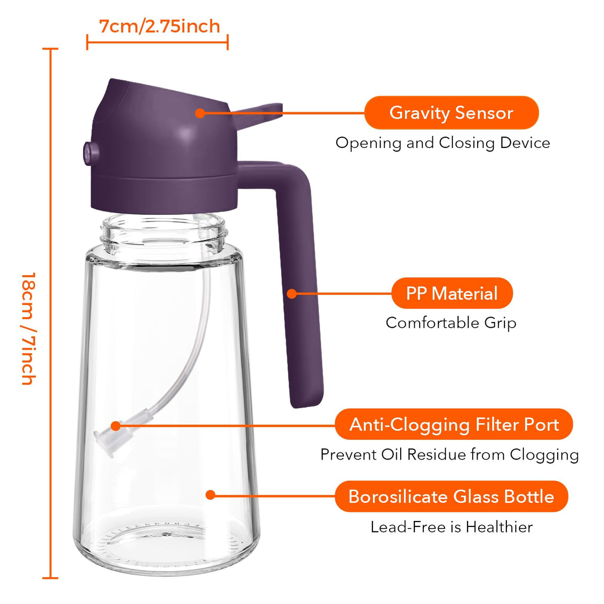 16 oz 2-in-1 Glass Olive Oil Sprayer for Cooking, BlackPurple