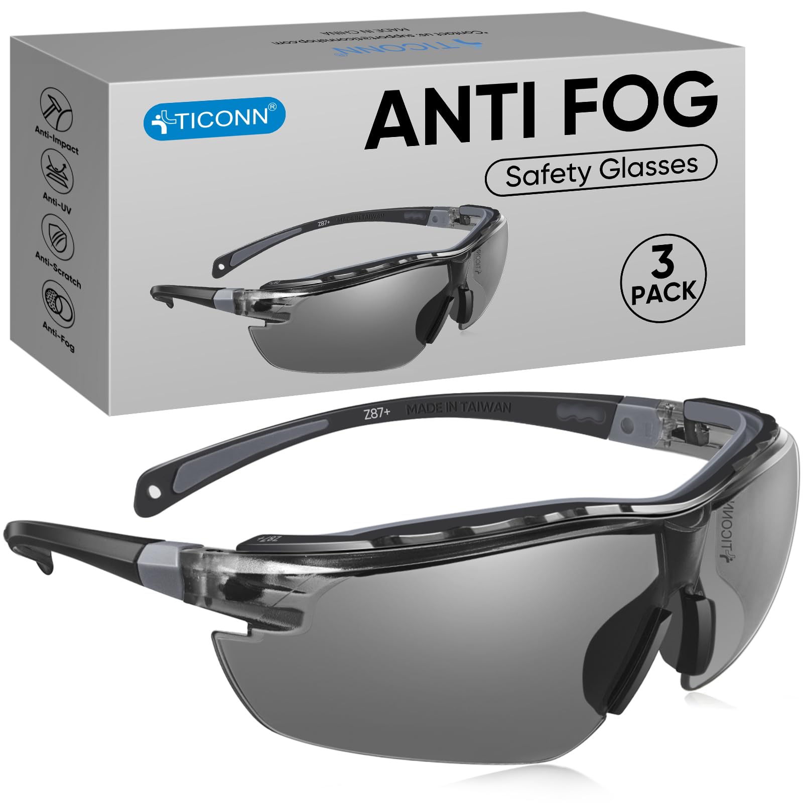 3PK Anti Fog Safety Glasses for Men & Women (3 Count)