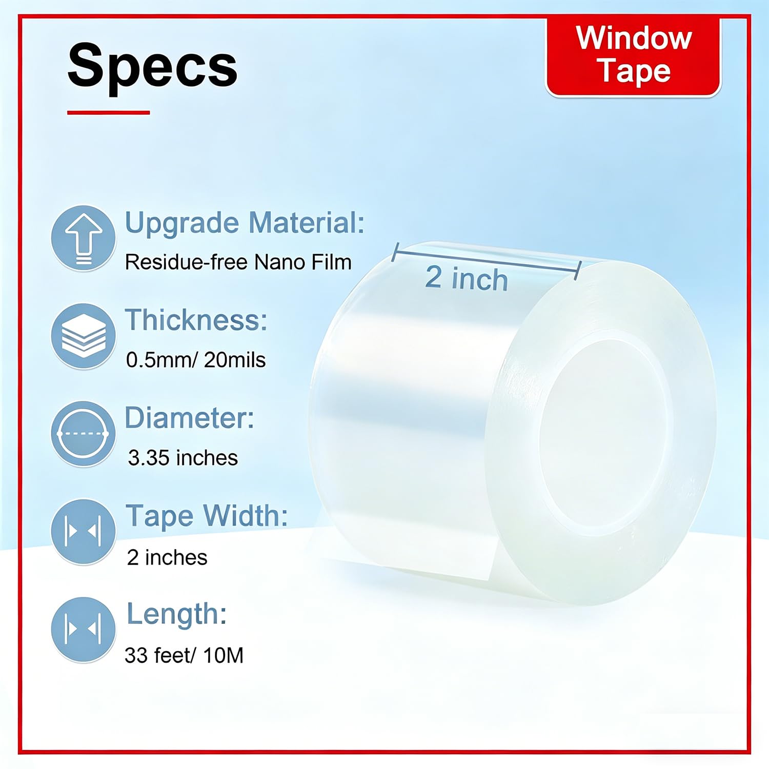 Window Sealing Tape 2 Inch x 33 FT Transparent Window Draft Insulation Residue