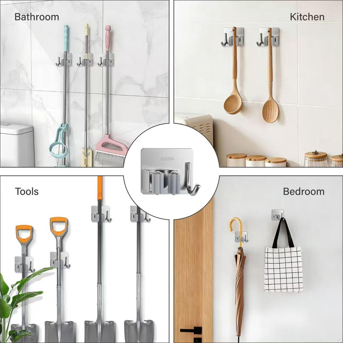 5 Pack Broom and Mop Organizer Wall Hanging (5 Count)