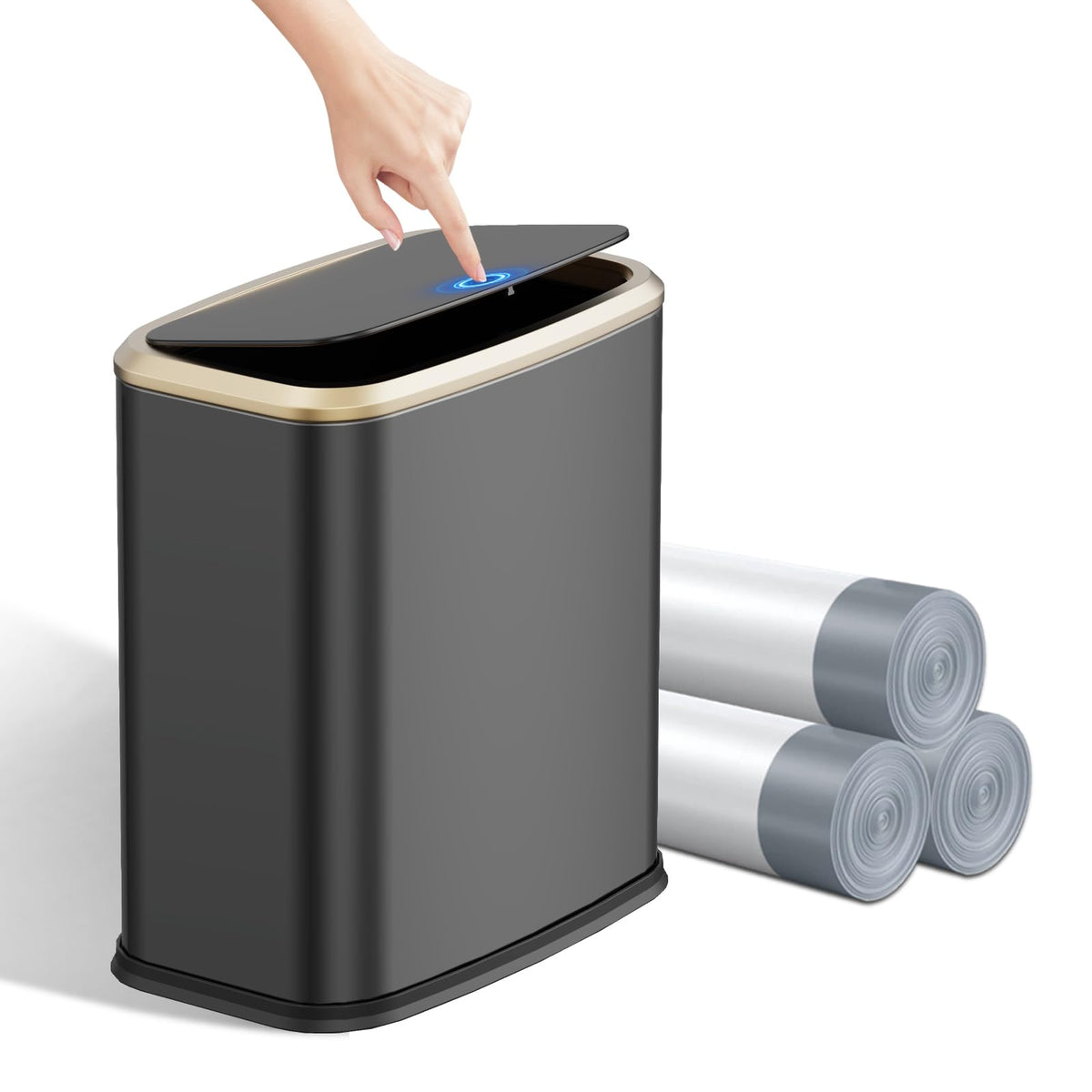2.1 Gallon Bathroom Trash Can with Lid Press Top (60 Count)