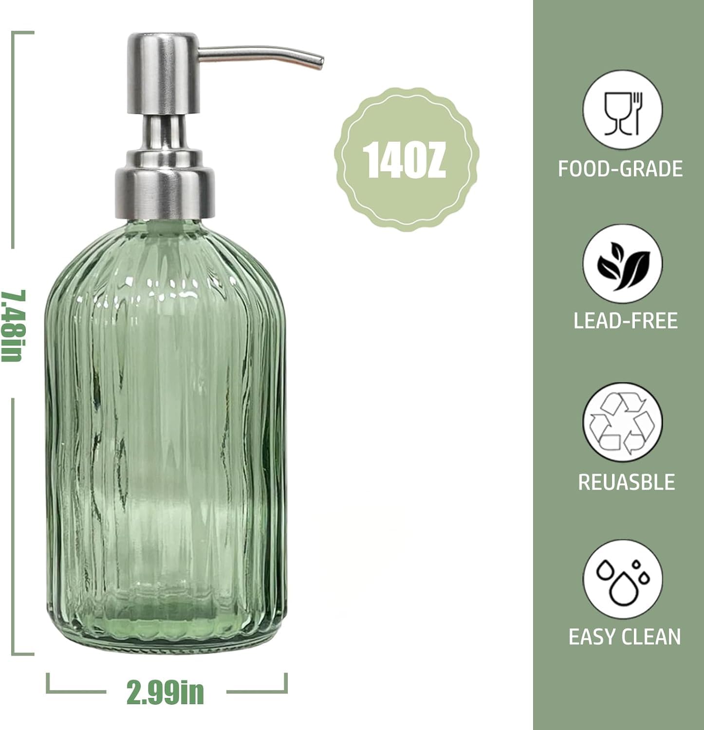 14Oz Green Soap Dispenser Bathroom (2 Count)