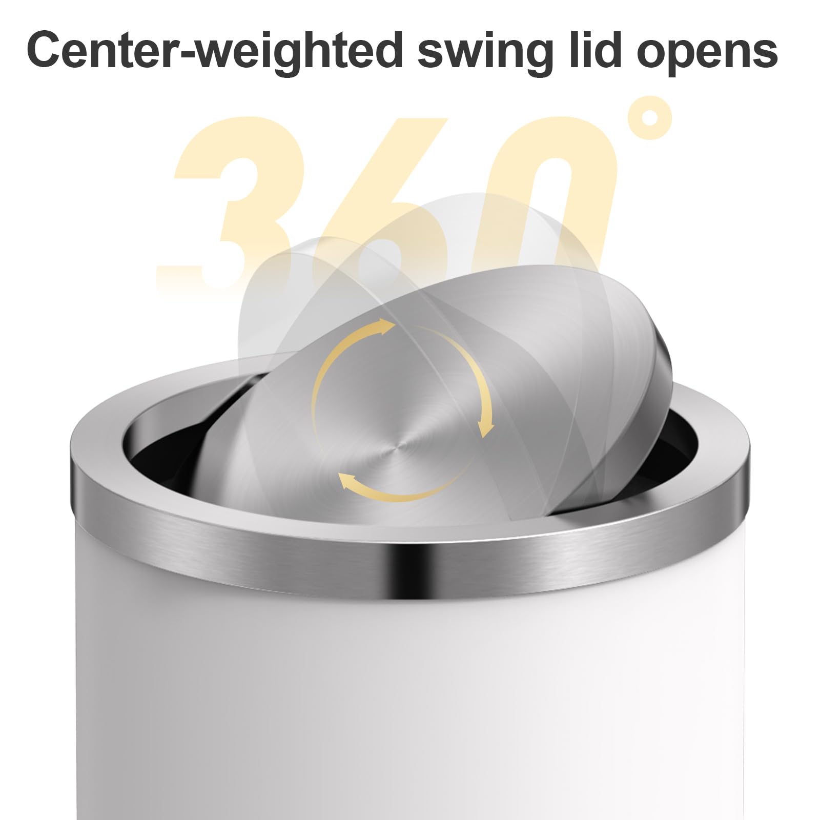 2.4 Gallons White Swing Lid Stainless Steel Trash Can