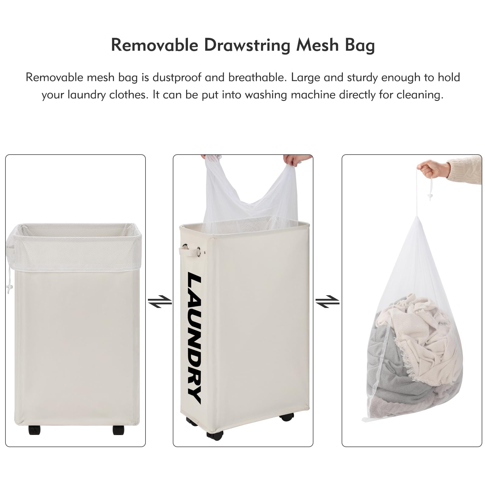 29" Enlarged Slim Rolling Laundry Basket Hamper on Wheels