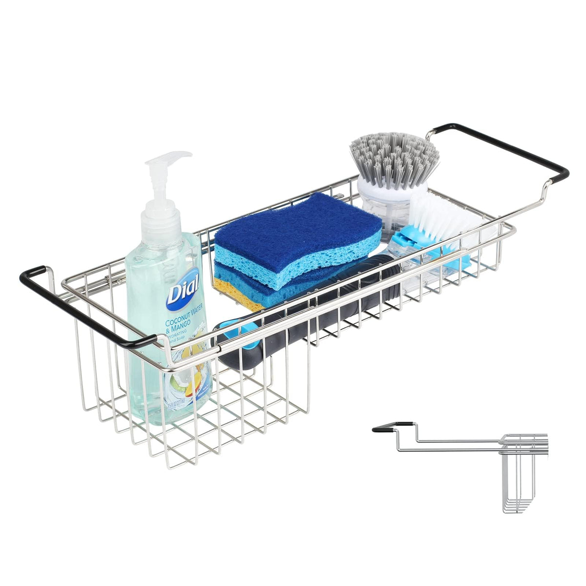 Over The Kitchen Sink Caddy Sponge Holder Organizer Drying Rack Expandable for Sponge Brush Soap 13.8" to 20.8"