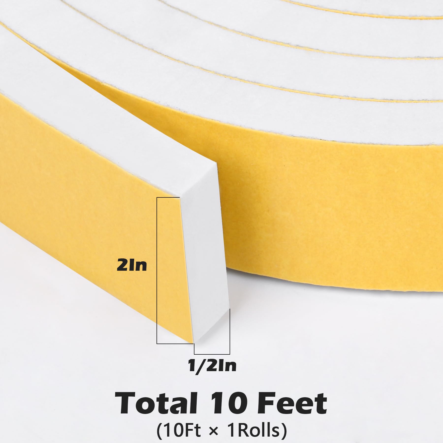 White Door Window Weather Stripping Self Adhesive Foam Tape High Density Foam Sealing Strip Window Insulation Weatherproof Gasket Tape for Doors and Windows (10 Foot)