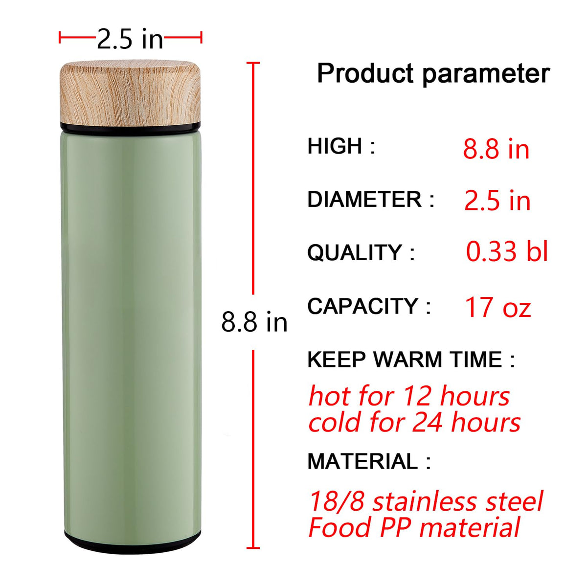15oz Water Bottle Stainless Steel Thermos Flask