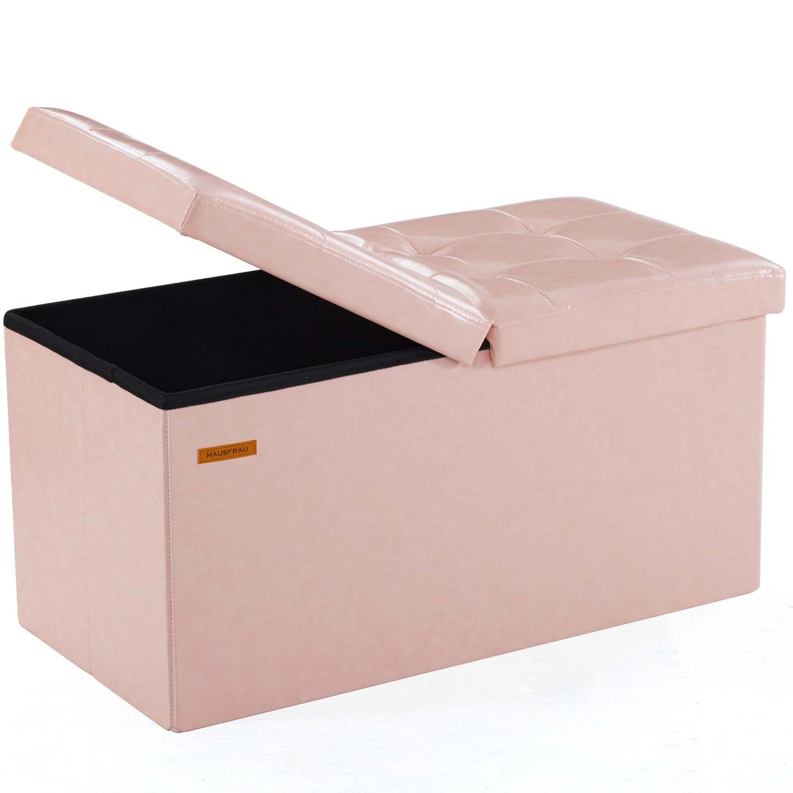 Ottoman with Storage Bench Folding Foot Rest Stool Pale Pink