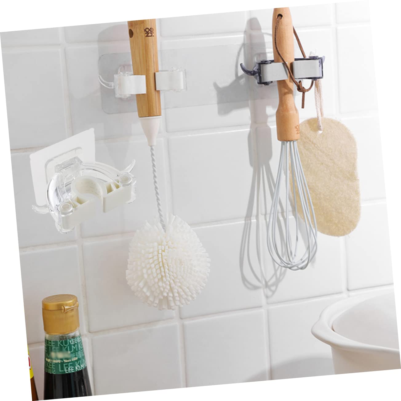 2pcs Multi function Mop Holder Wall Mount Broom Hanger Plastic Mop Clip for Home Kitchen Cleaning