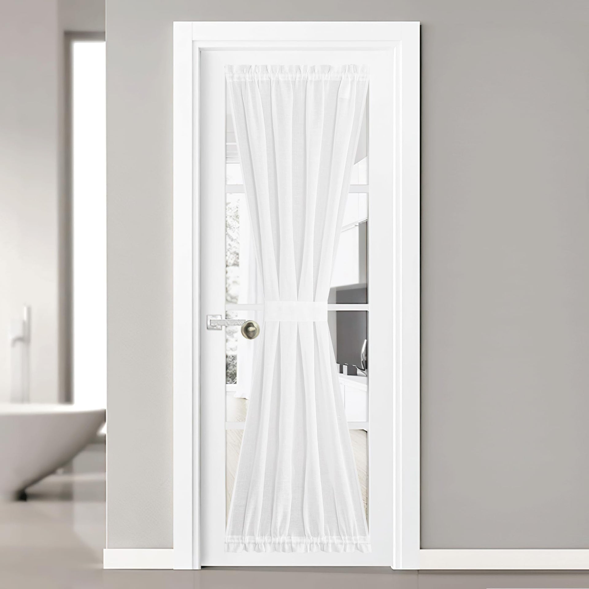 White Linen Semi Sheer French Door Panels 80 inch Long