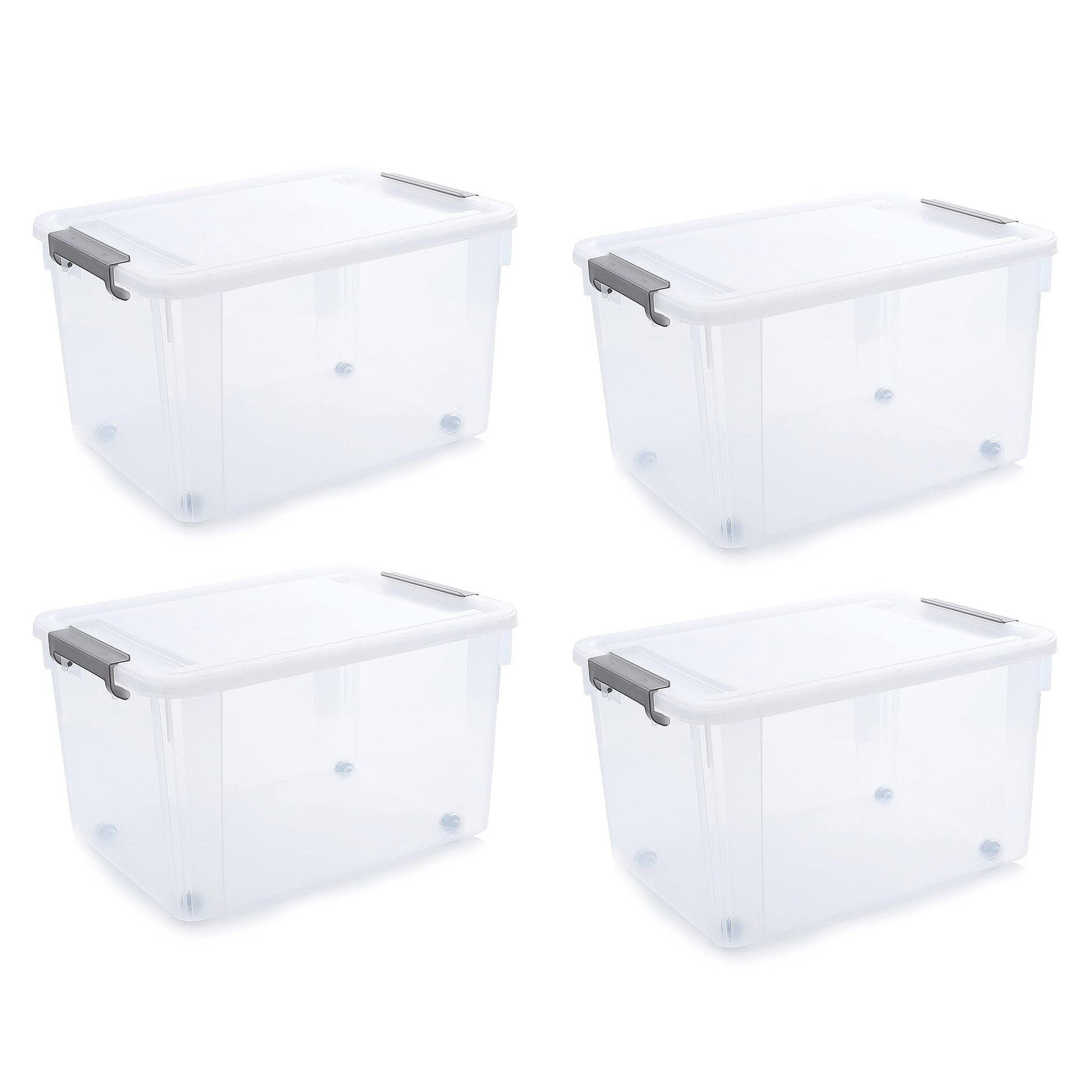 58.1 QT Plastic Storage Bins with Latching Lids Stackable Storage Containers for Organizing Large Clear Storage Box for Garage (4 Count)