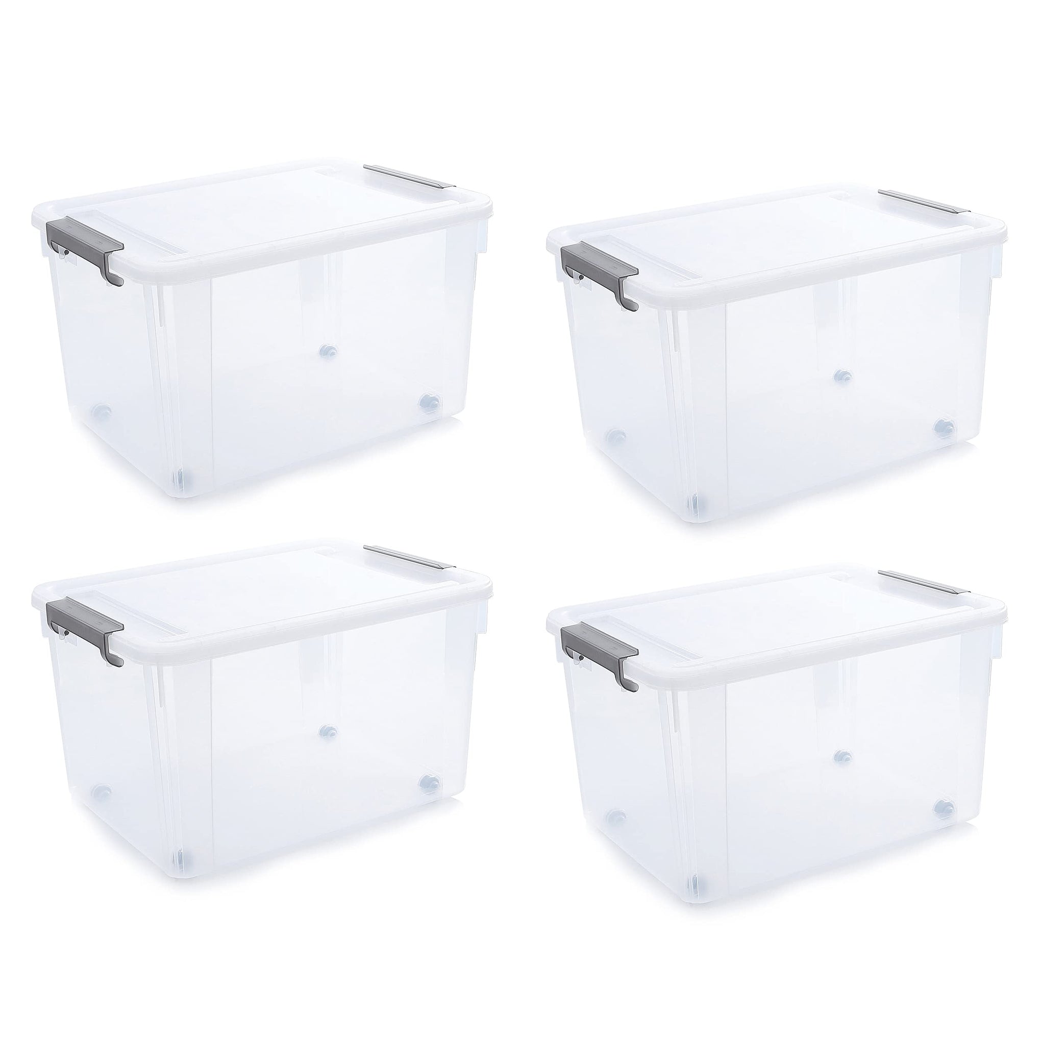 58.1 QT Plastic Storage Bins with Latching Lids Stackable Storage Containers for Organizing Large Clear Storage Box for Garage (4 Count)