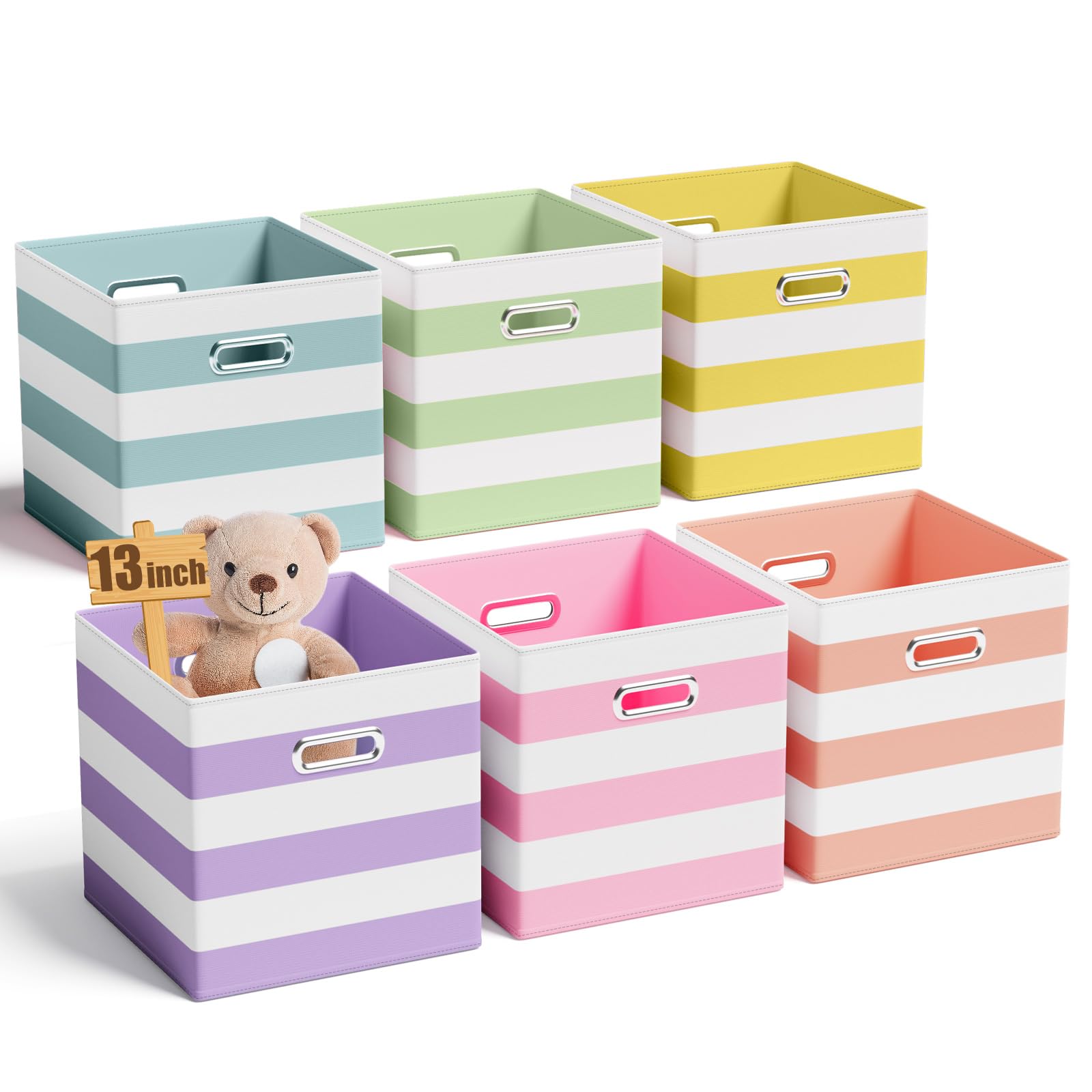 13 Inch 6 Pack Fabric Storage Cubes with Metal Handles (6 Count)