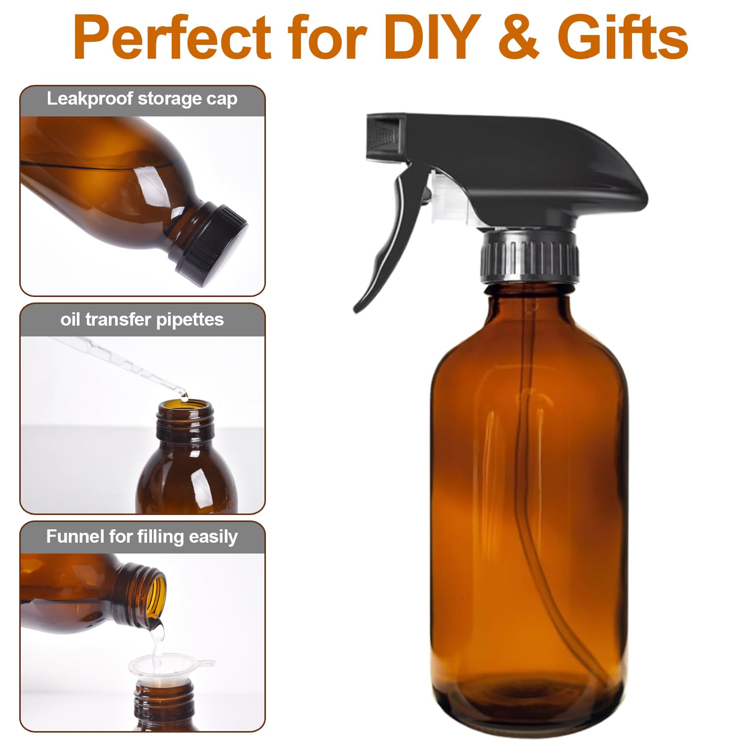 8oz Amber Glass Spray Bottles (2 Count)