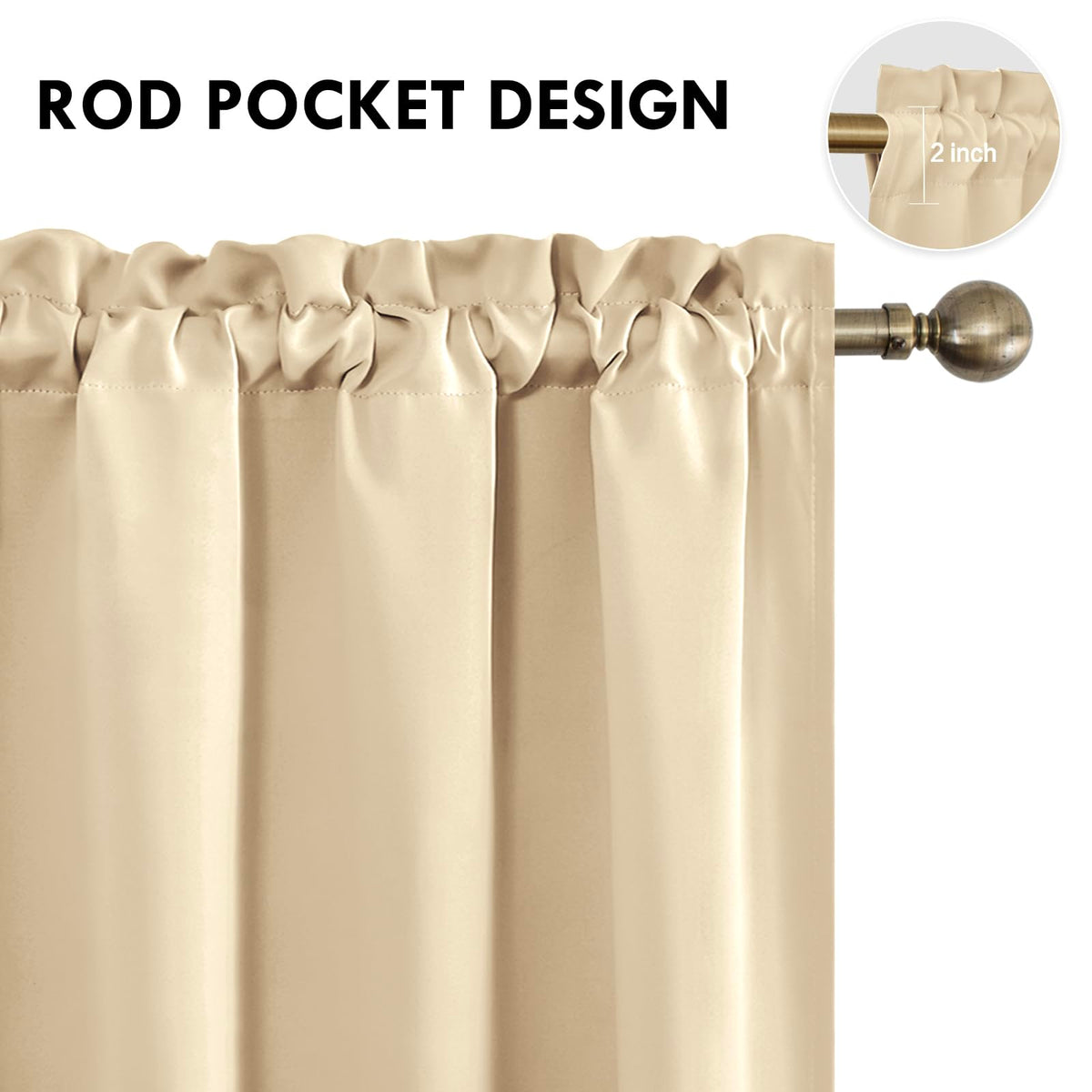 Blackout Curtains for Bedroom Living Room 38 x 45 Inch Long Beige