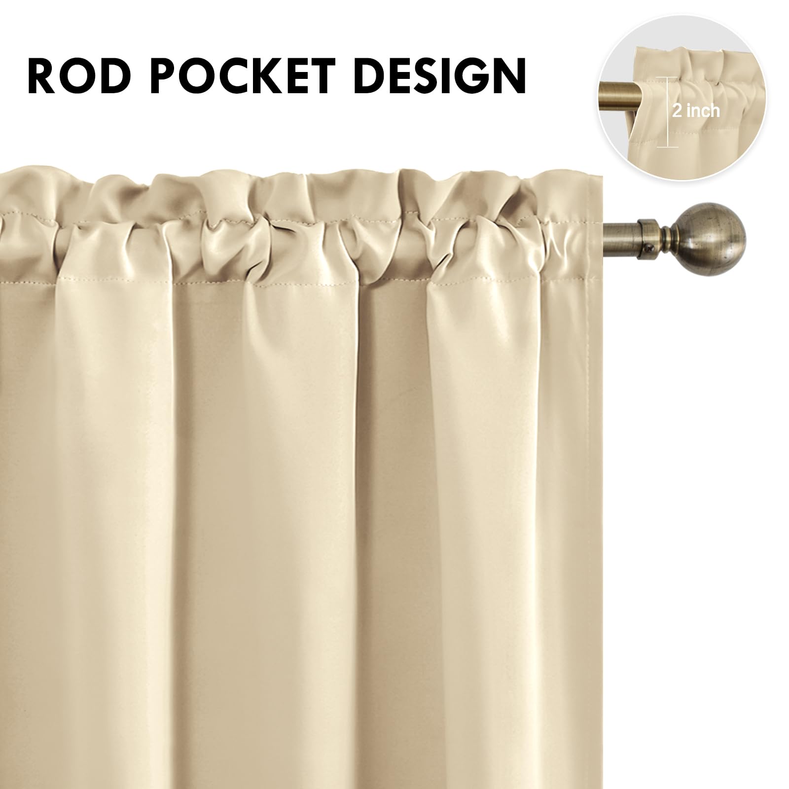 Blackout Curtains for Bedroom Living Room 38 x 45 Inch Long Beige