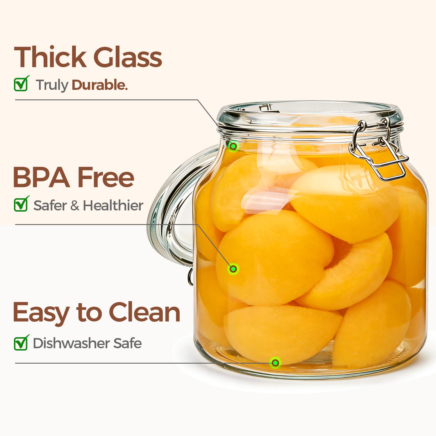 Large Glass Pantry Jars with Airtight Lids 74 oz 2 Pack Wide Mouth (2 Count)