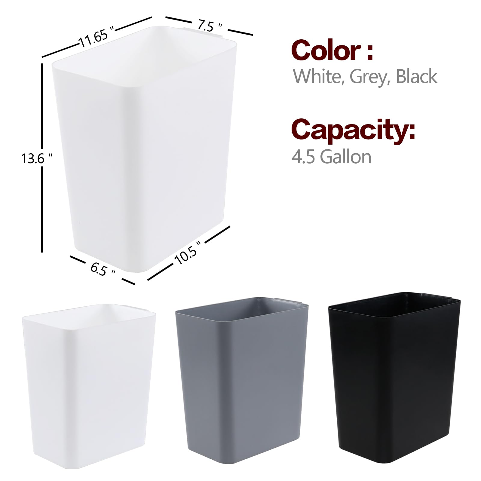 3 Pack Bathroom Trash Can (3 Count)