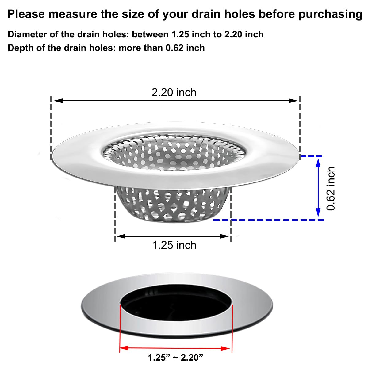 1.25" Small Drain Strainer (2 Count)