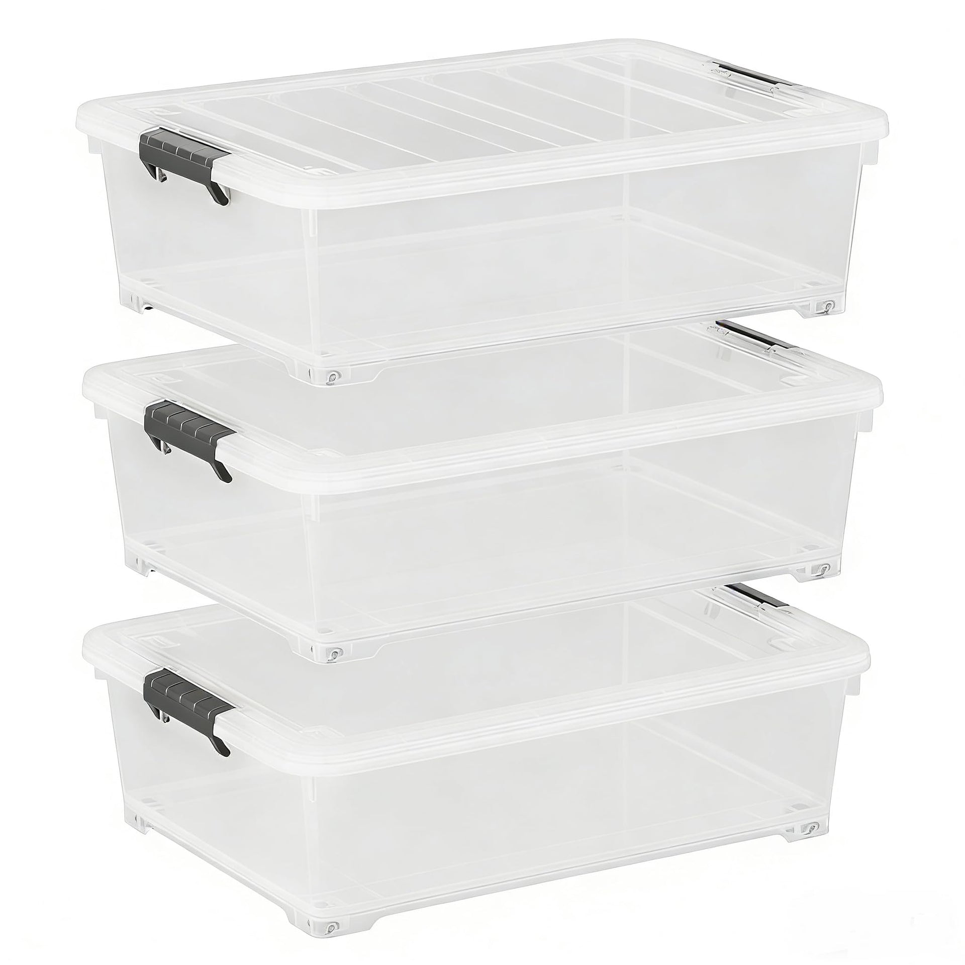3 Pack 25 Qt Plastic Under Bed Storage Bin with Secure Lids (3 Count)