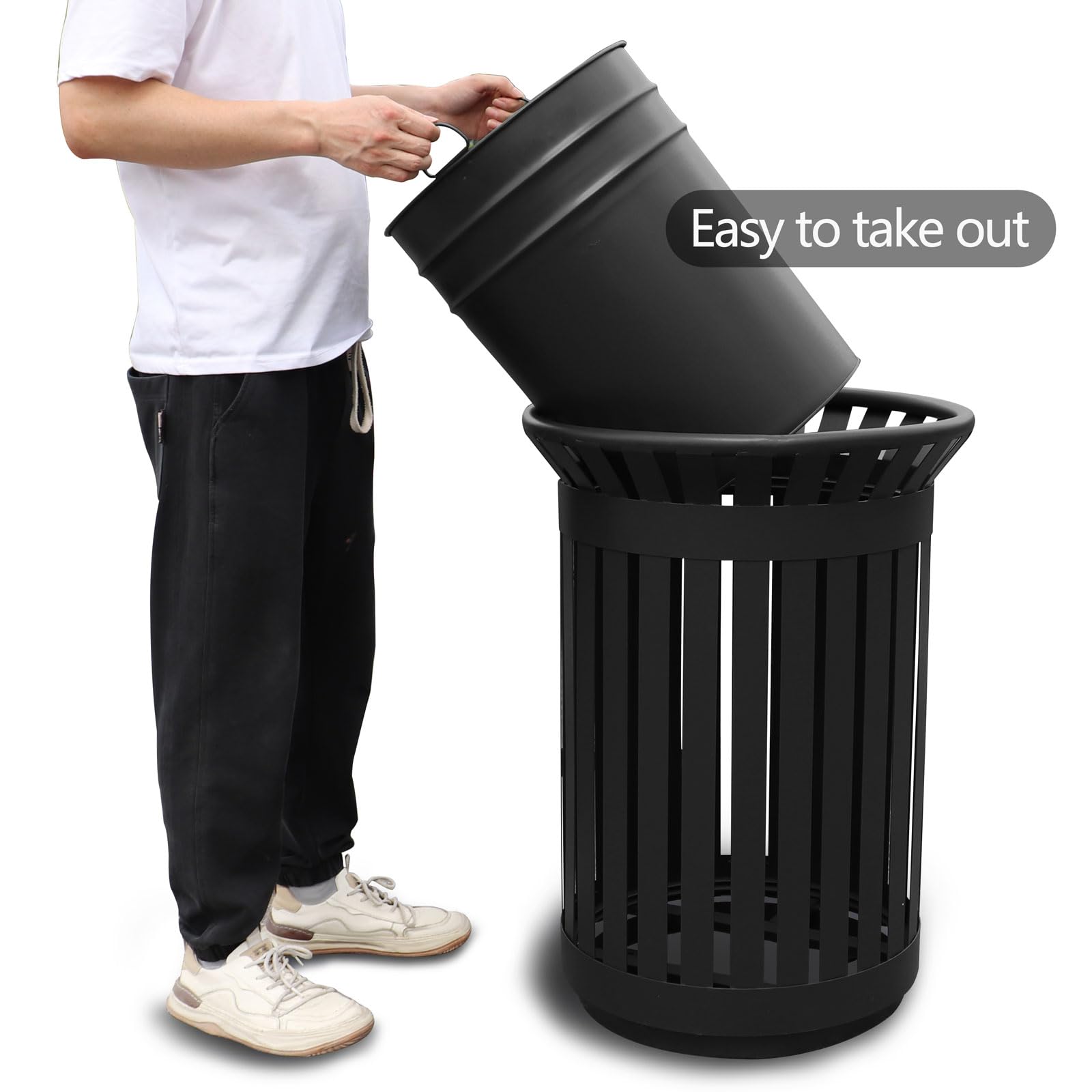 Outdoor Metal Slatted Trash Receptacle