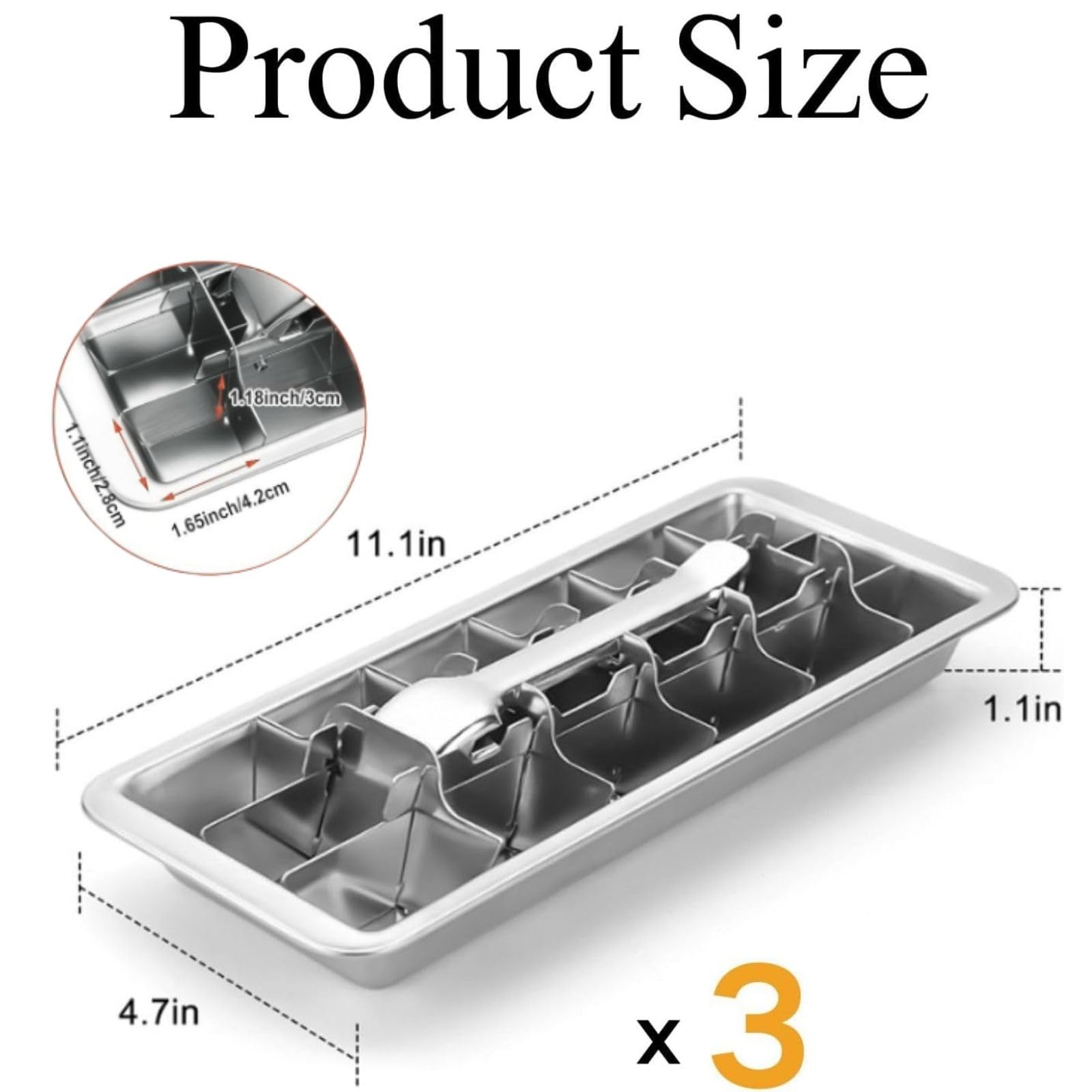 3 Pack Stainless Steel Ice Cube Trays (3 Count)