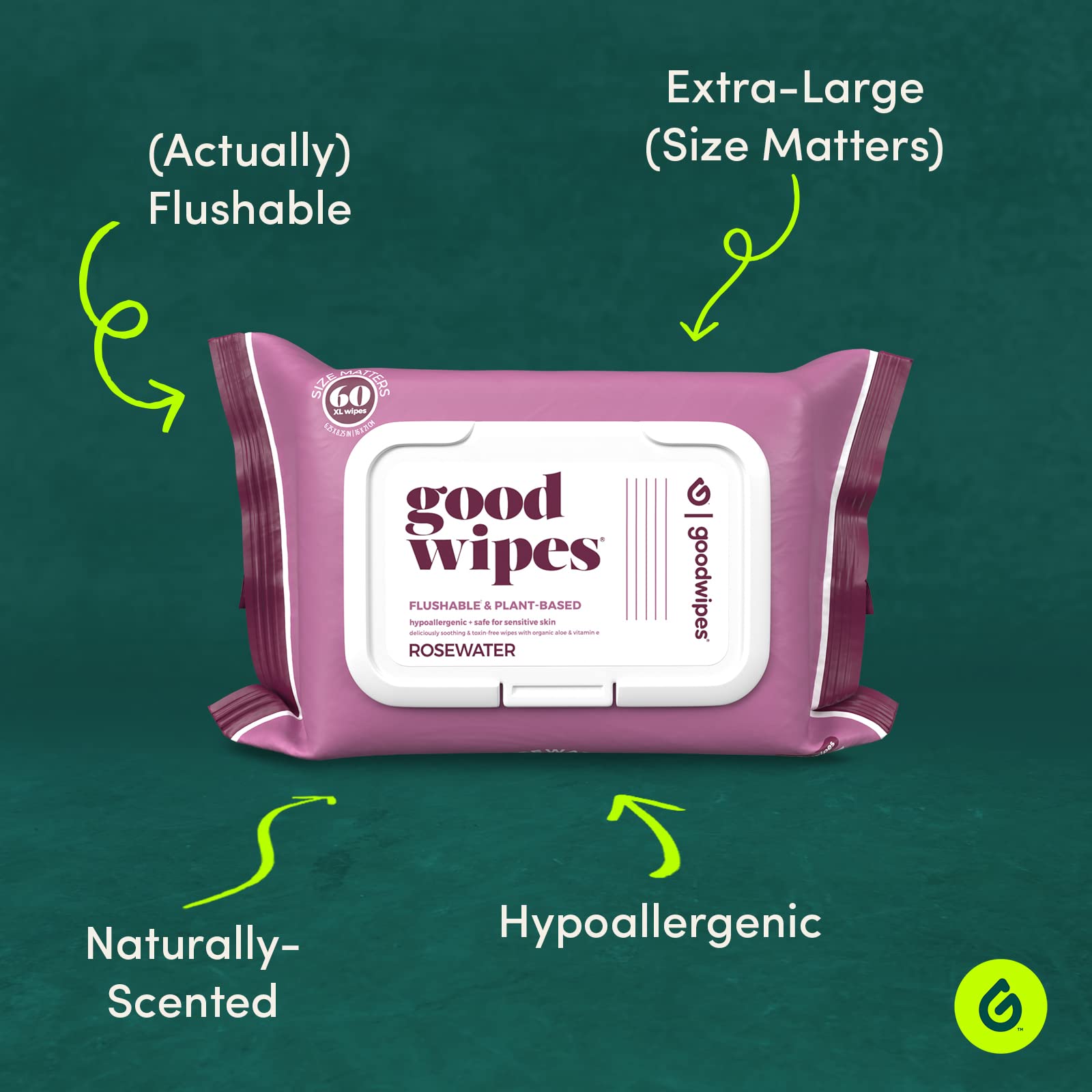 Flushable Butt Wipes Made with Vitamin E & Aloe (60 Count)