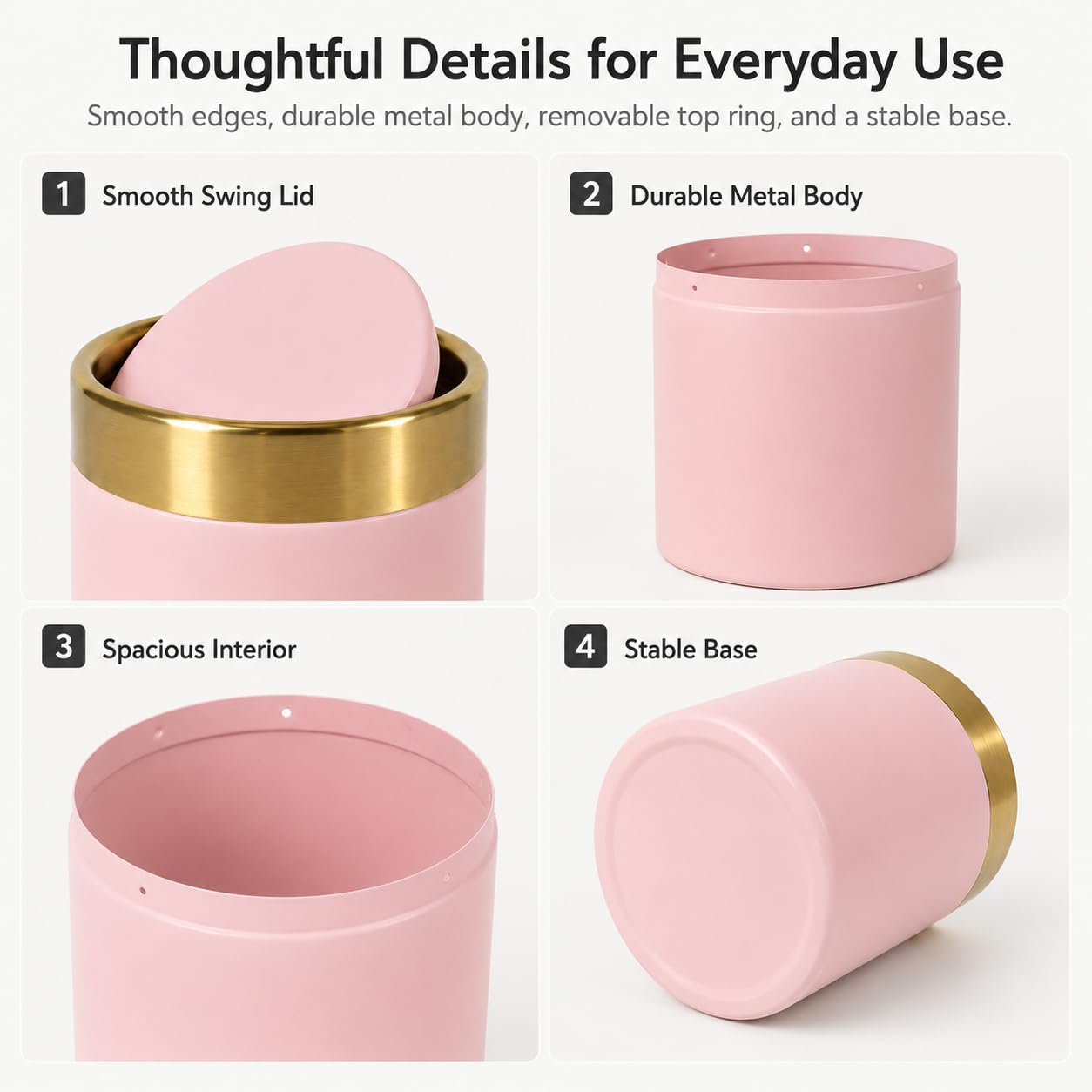Pink Mini Countertop Trash Can with Lid