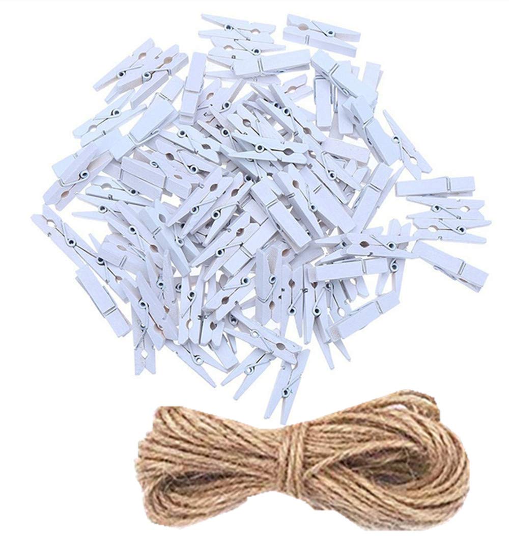 Small Clothespins Decorations Display Art Project Wood Kitchen Clips Chip Bags Clothesline Pins with Twine Pack 50 White