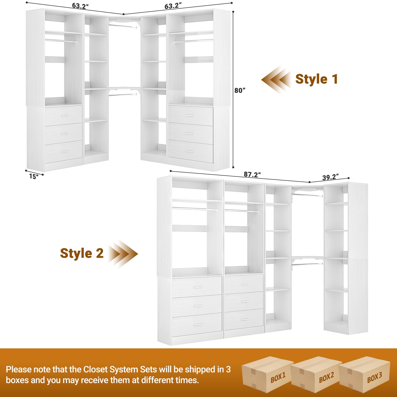 Corner Closet System with 6 Drawers