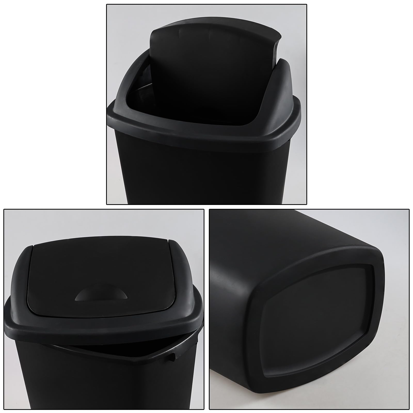 18 Gallon Black Plastic Kitchen Trash Can with Swing Lid (4 Count)